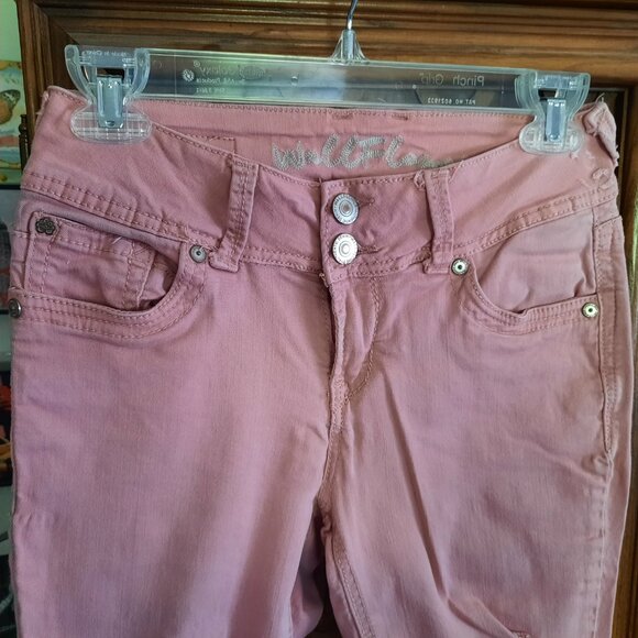 Wallflower Cuffed Ankle Distressed Crop Skinny Jeans - Pink, Size XS - Picture 3 of 16